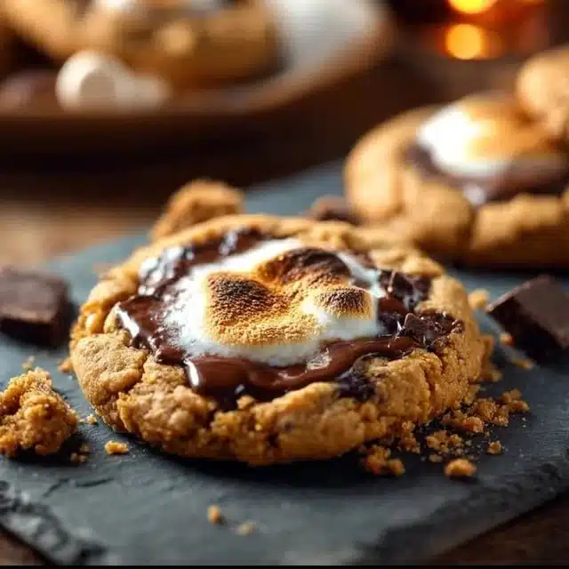 Delicious Pumpkin S'mores Cookies stacked on a plate