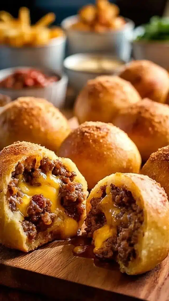 Delicious Bacon Cheeseburger Bombs served with toppings