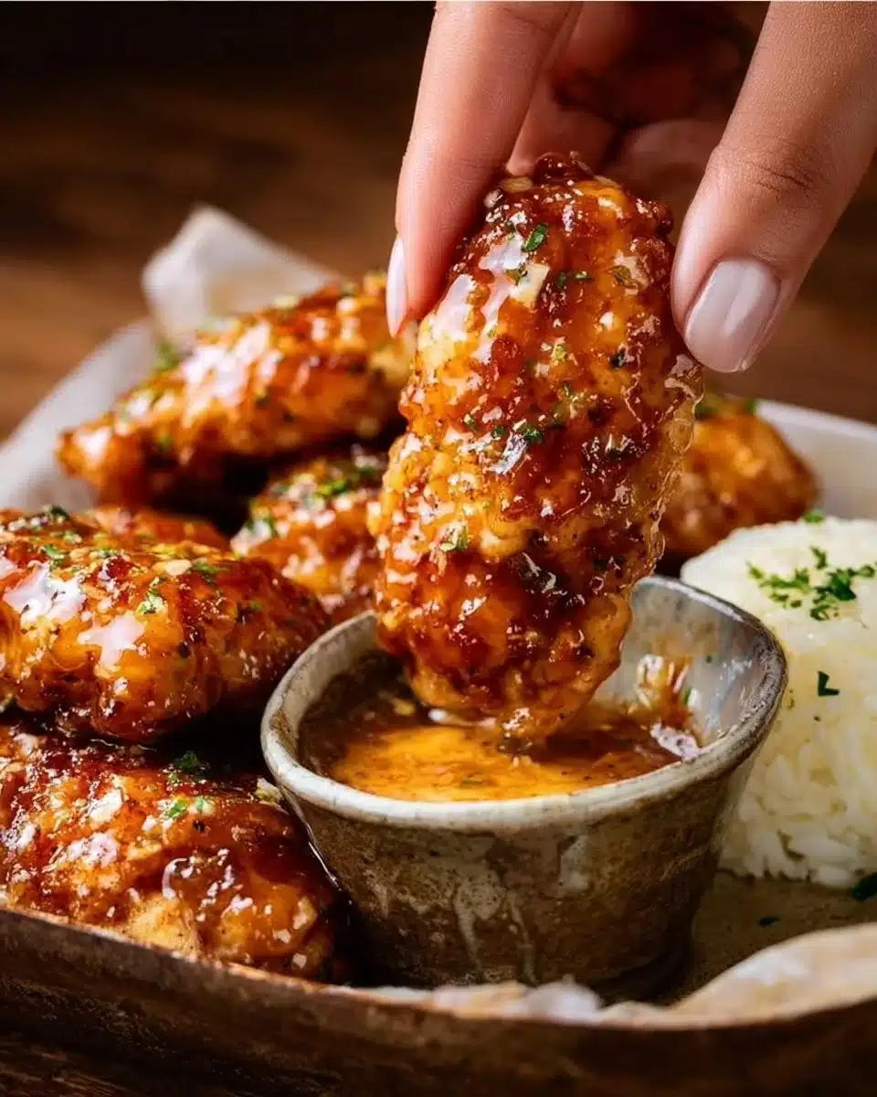 Plate of Bang Bang Chicken with creamy sauce and garnishes