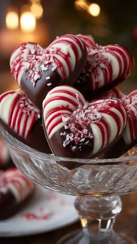 Delicious candy cane chocolate hearts for holiday treats