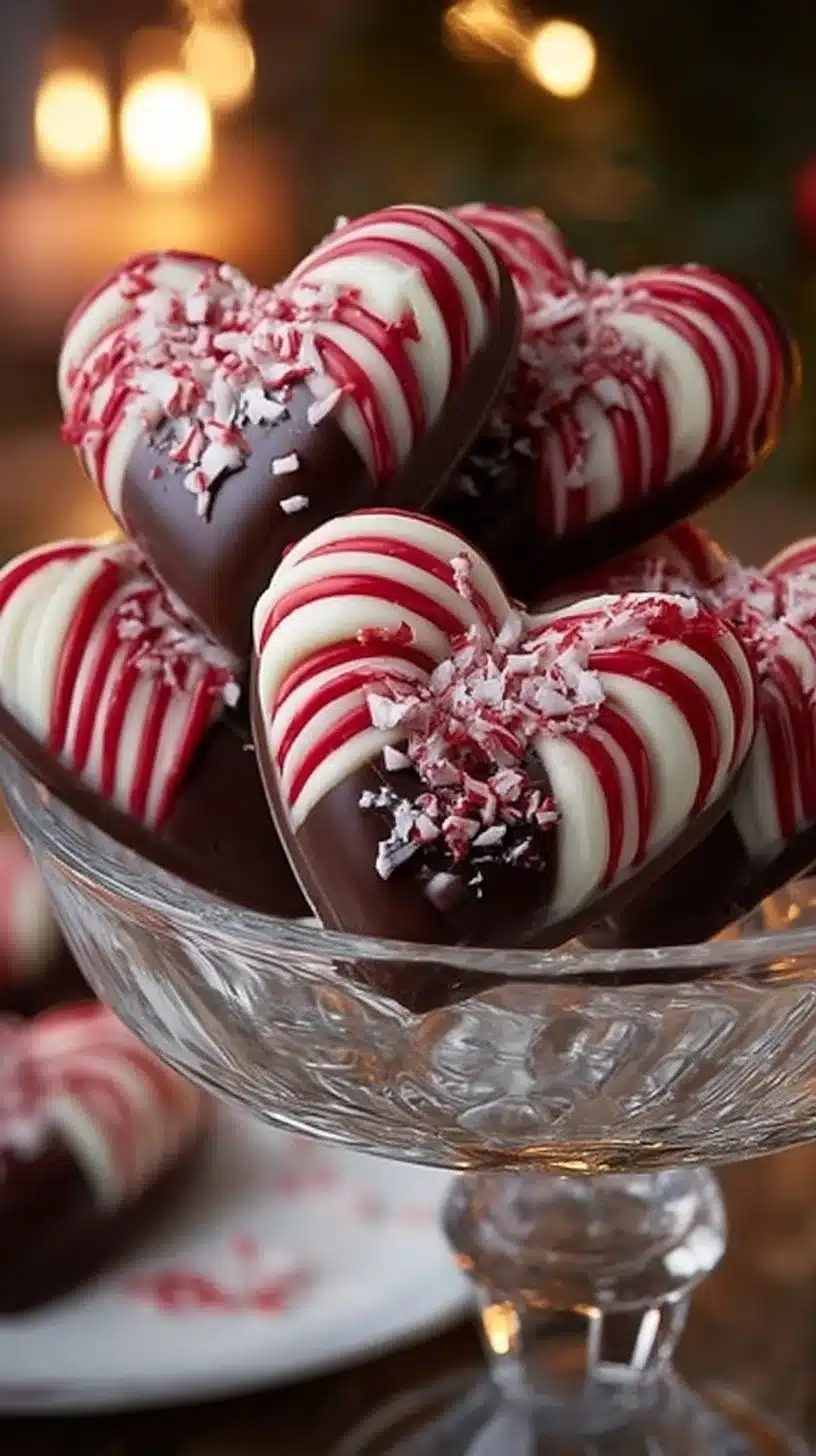 Delicious candy cane chocolate hearts for holiday treats