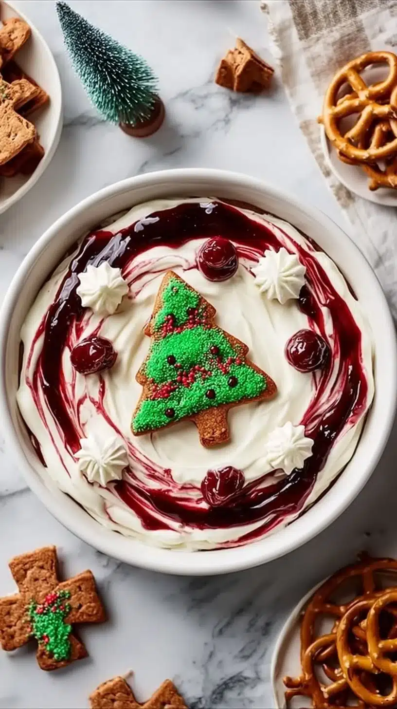 Delicious Christmas Tree Cake Dip served in a festive bowl with sprinkles.