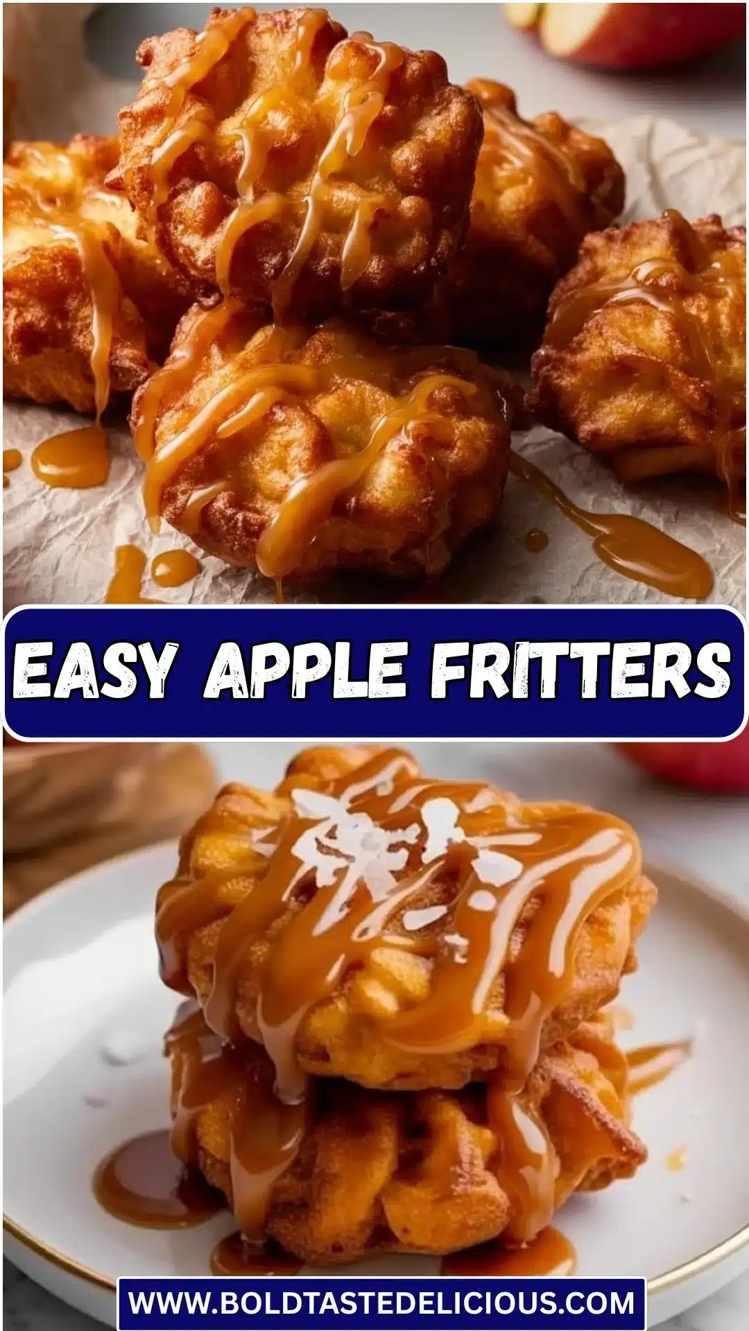 Delicious homemade apple fritters topped with glaze and cinnamon