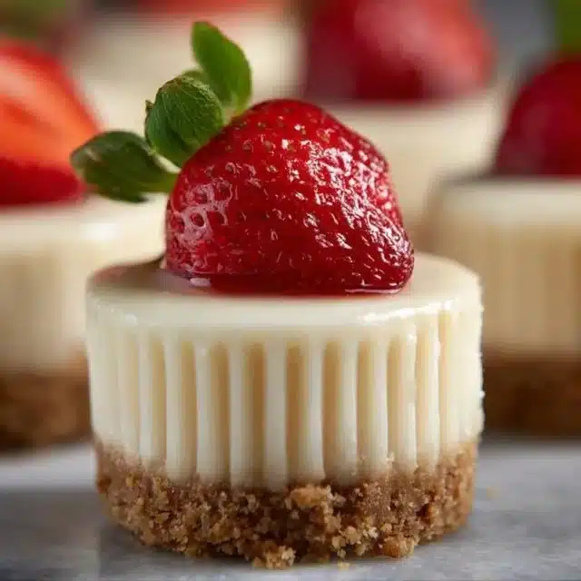 Delicious easy mini cheesecakes on a decorative plate.