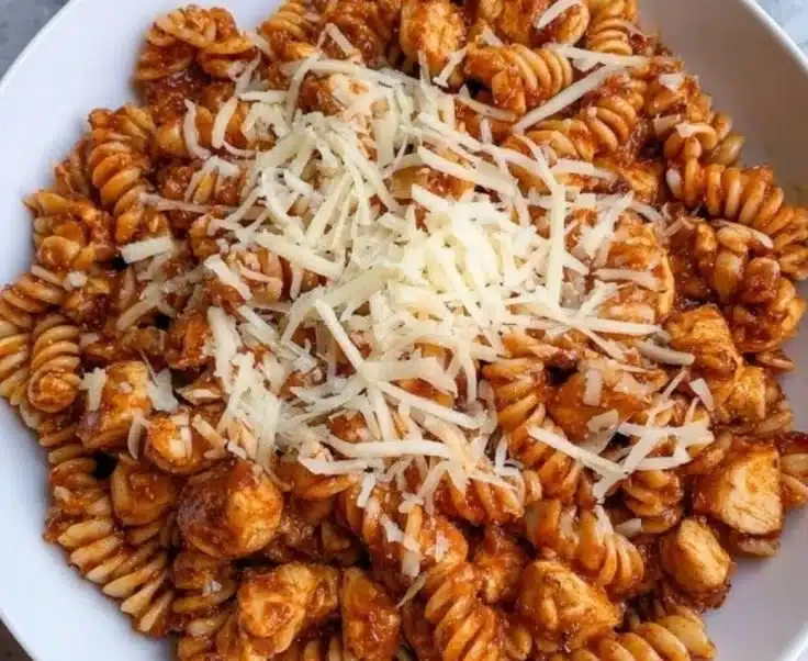 Healthy garlic Parmesan chicken pasta recipe with vibrant ingredients