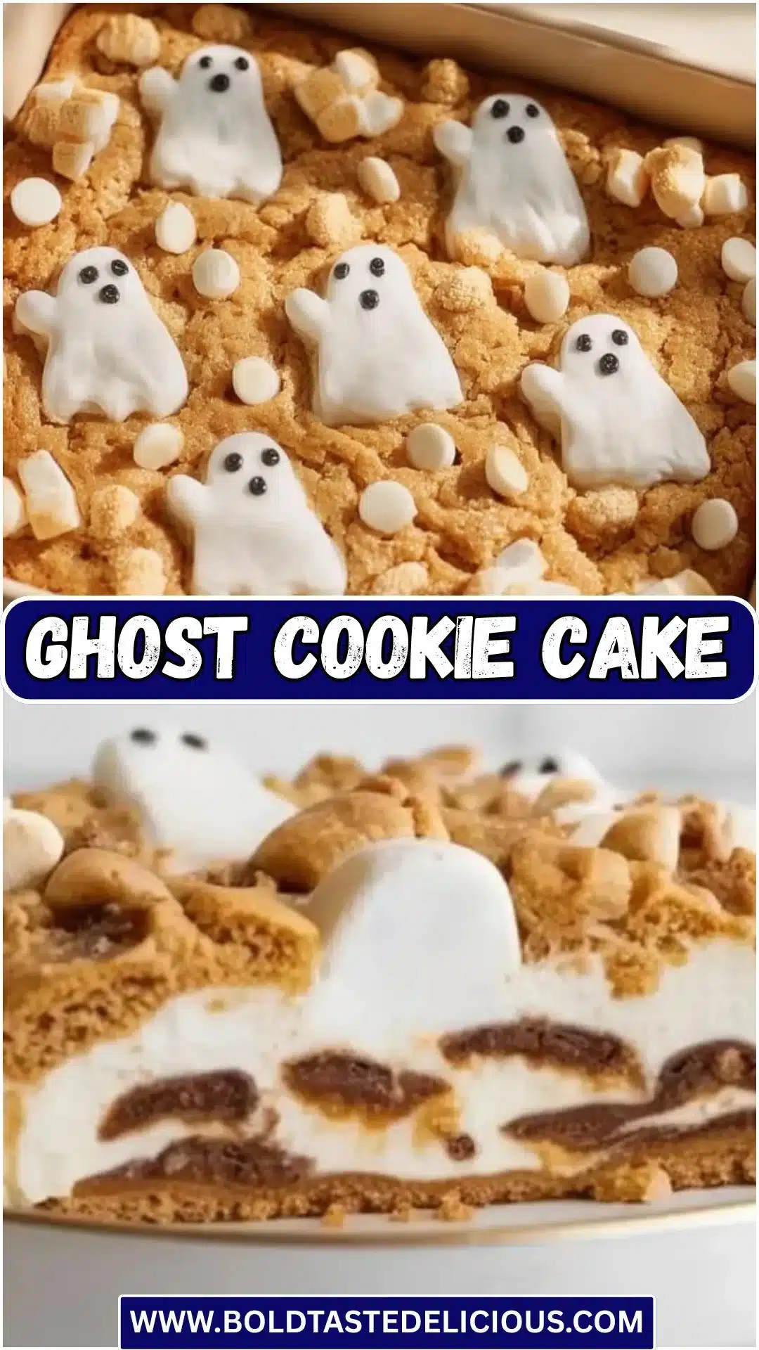Ghost Cookie Cake decorated with spooky ghost designs for Halloween