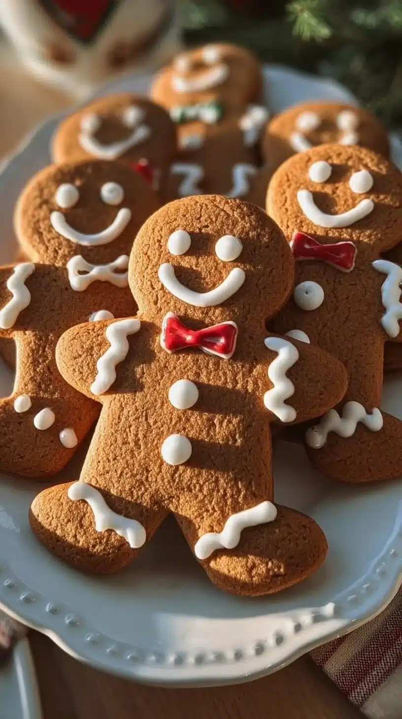 Deliciously decorated Gingerbread Man Cookies placed on a festive table.
