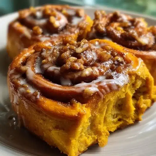 Healthy pumpkin cinnamon rolls topped with creamy frosting