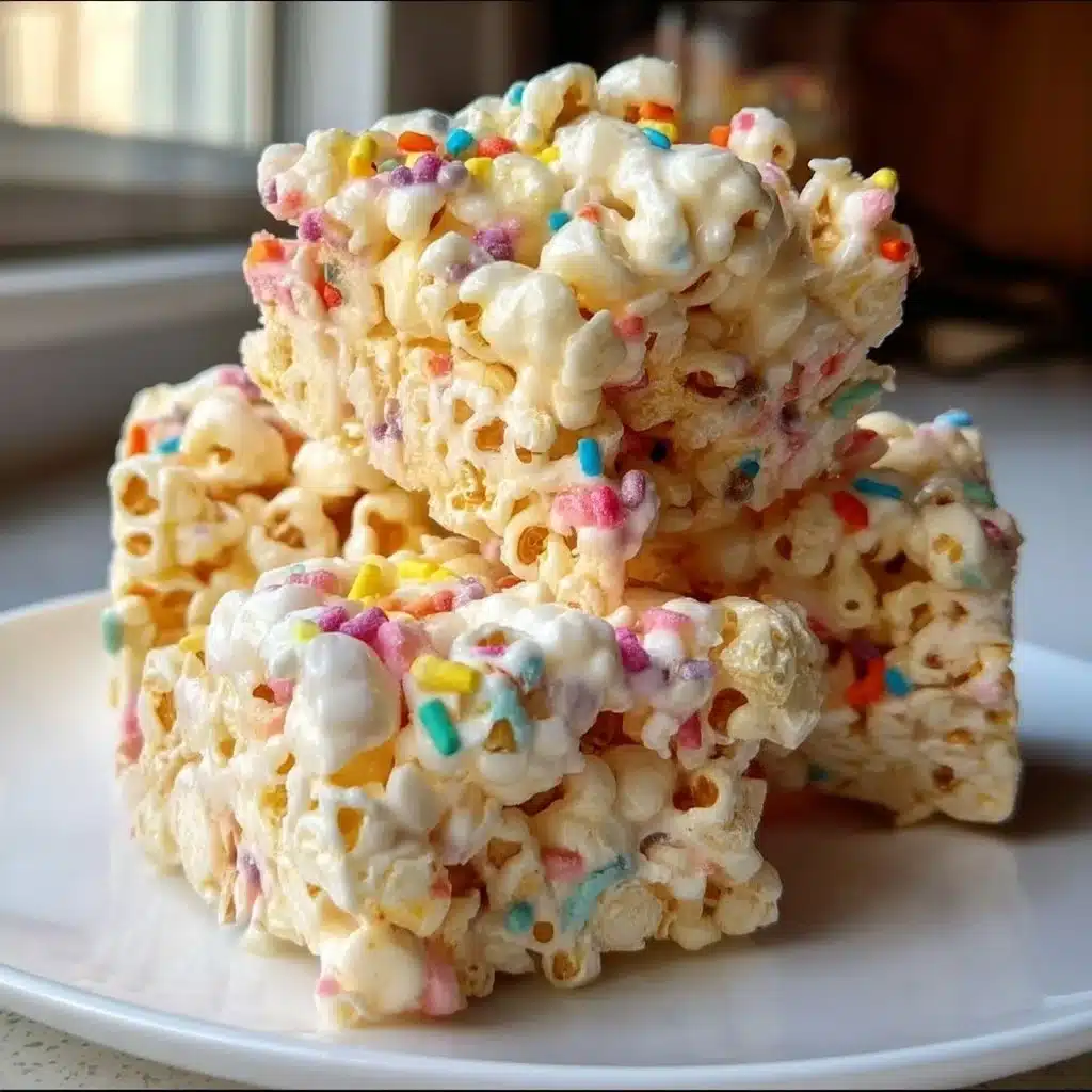 Homemade Funfetti Marshmallow Popcorn Treats 4 Homemade funfetti marshmallow popcorn treats in a colorful bowl