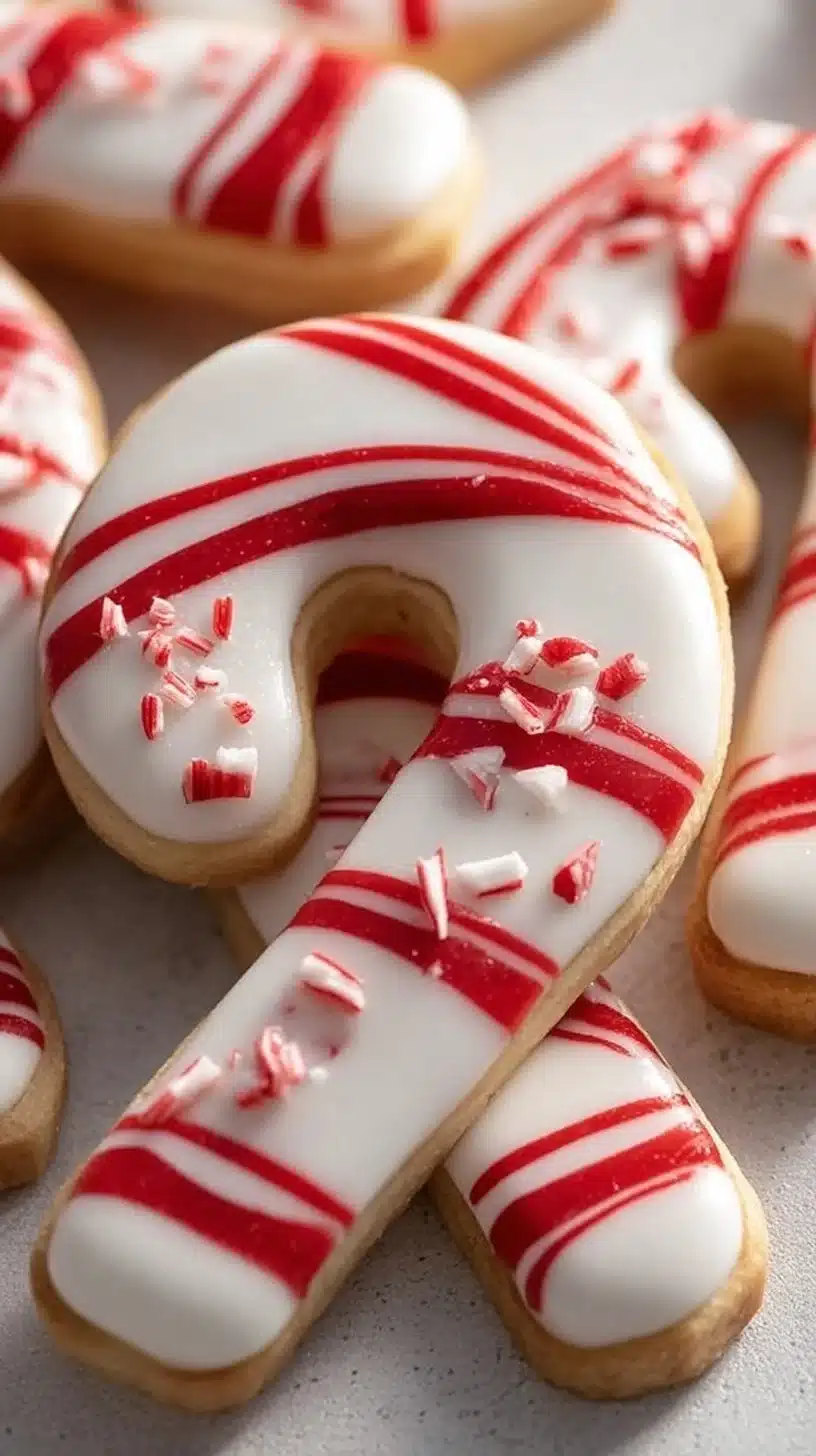 Peppermint candy cane biscuits decorated for the holidays