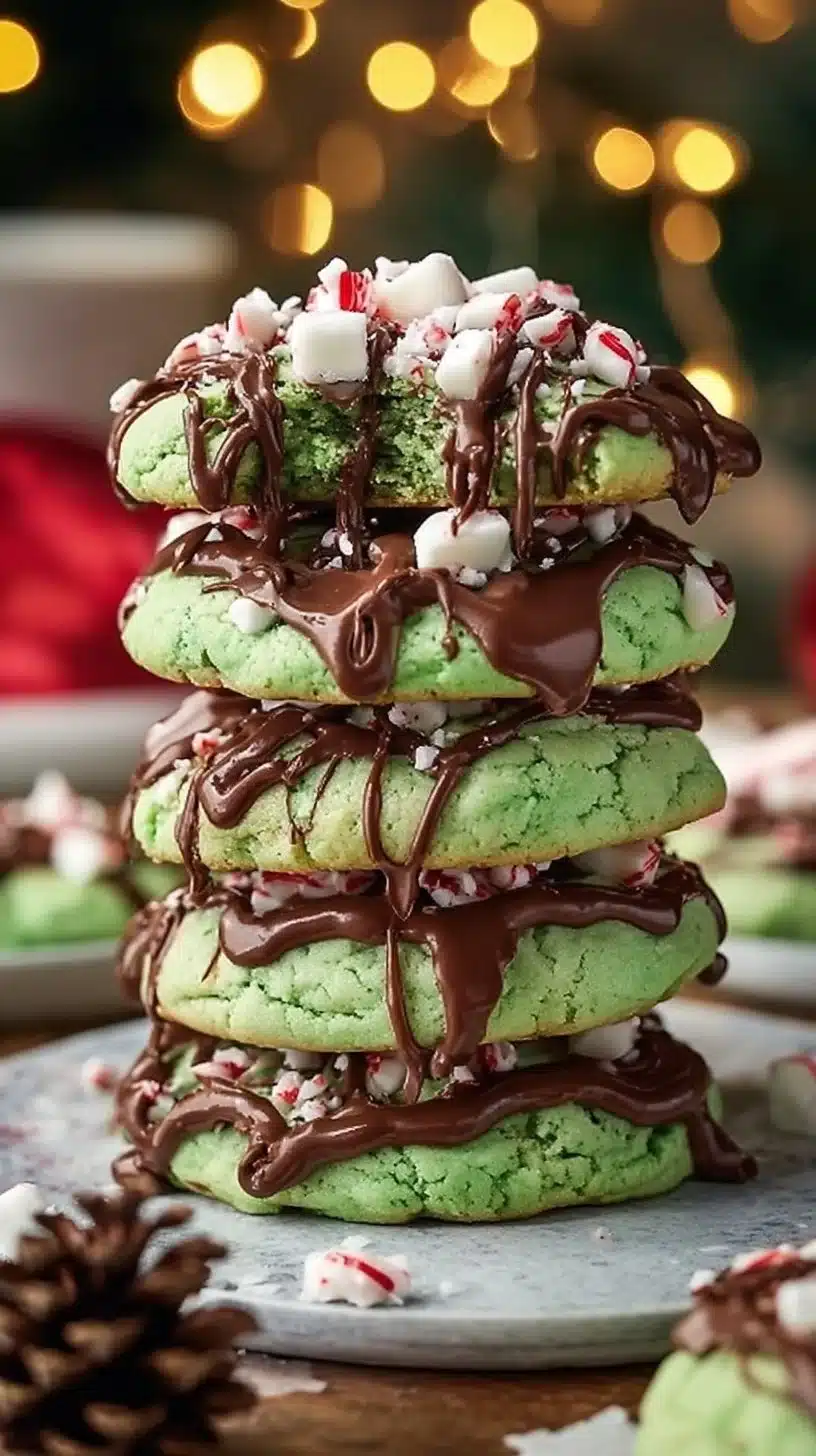 Peppermint Hot Chocolate Cookies 2 Freshly baked peppermint hot chocolate cookies topped with festive sprinkles