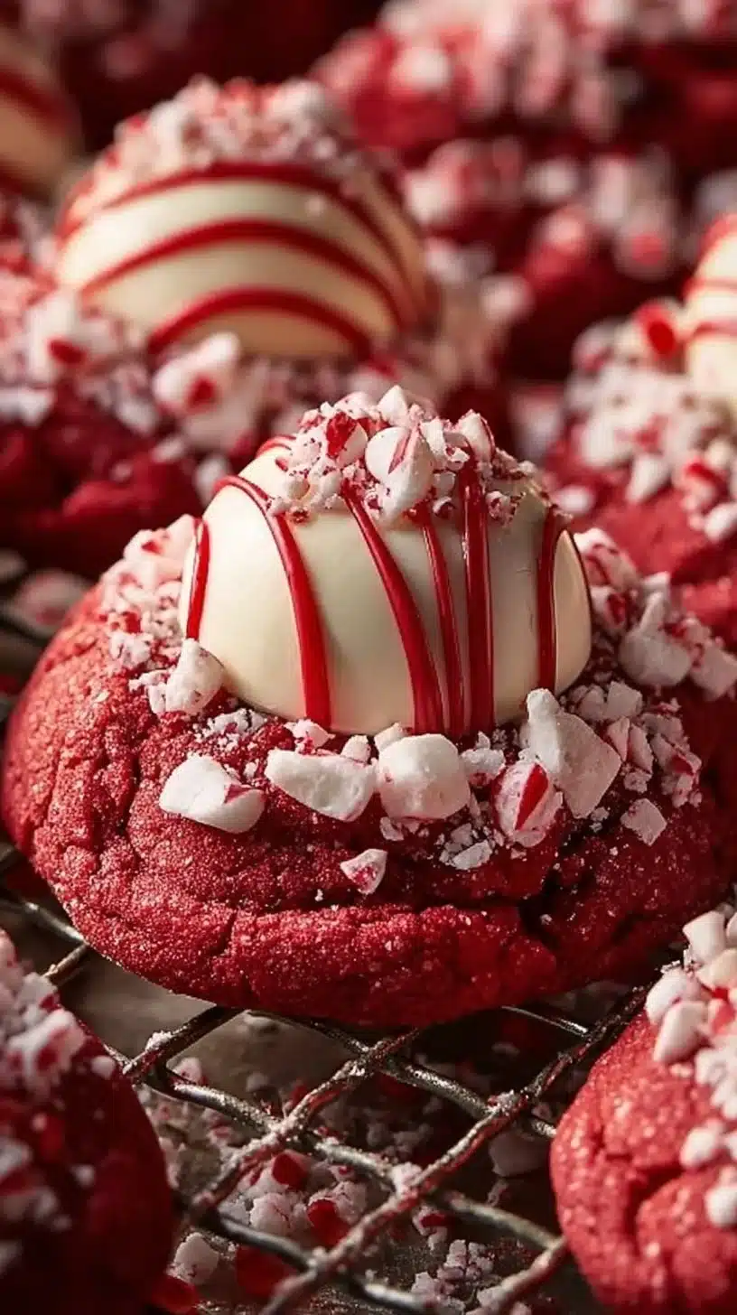 Peppermint Red Velvet Blossoms with creamy frosting on a festive plate