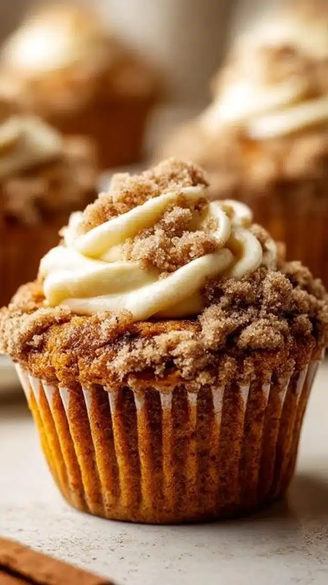 Delicious Pumpkin Cream Cheese Muffins topped with cream cheese frosting
