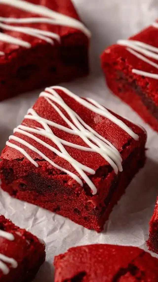 Delicious Red Velvet Brownies topped with cream cheese frosting