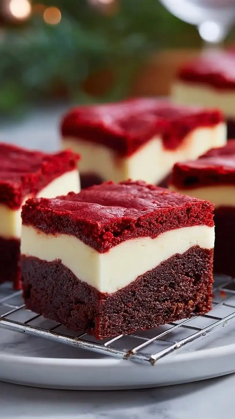 Irresistible red velvet cheesecake brownies with cream cheese swirl.