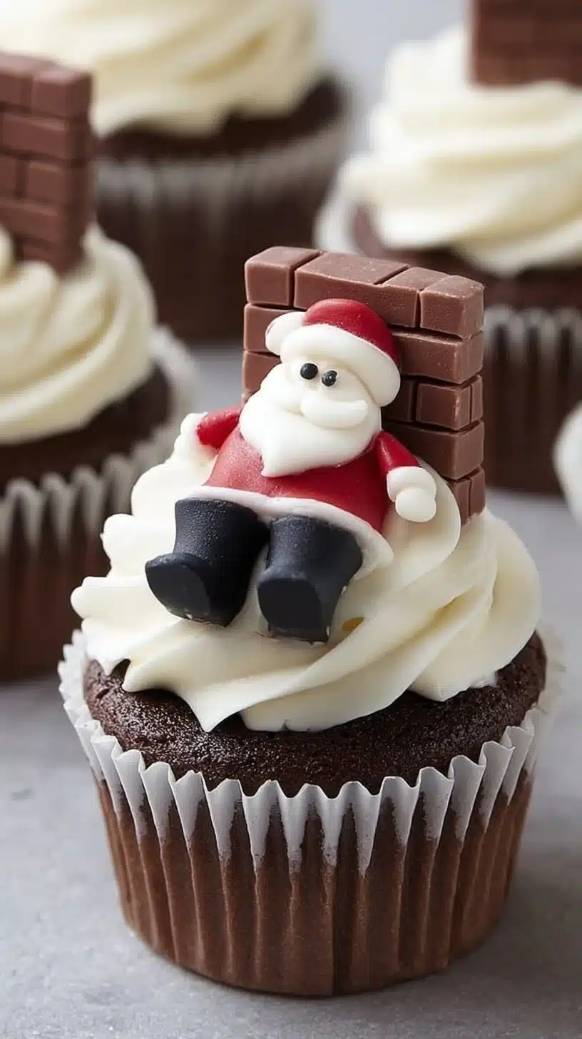 Santa Stuck in the Chimney Cupcakes decorated for Christmas