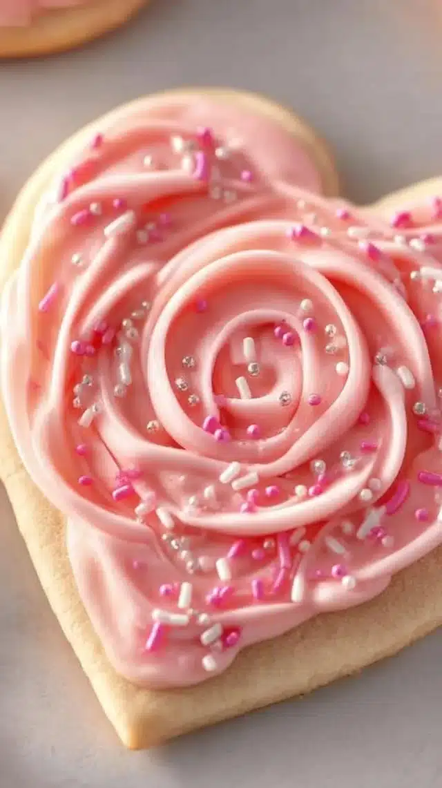 Valentine-themed sugar cookies decorated with hearts and icing