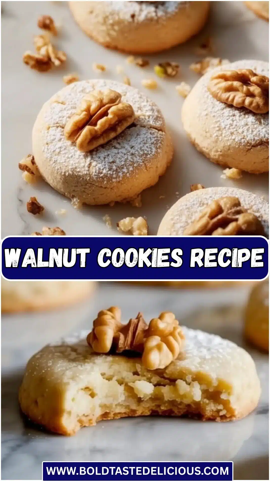 Delicious walnut cookies with crunchy walnuts and a golden-brown crust.