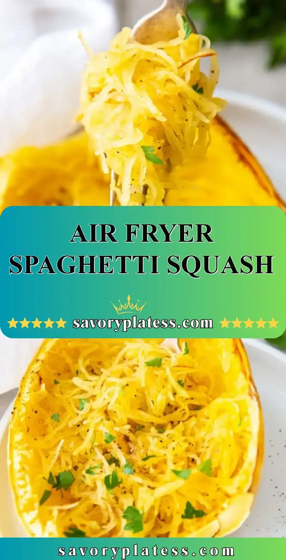 Air Fryer Spaghetti Squash 2 Air fryer spaghetti squash served with a fresh herb garnish
