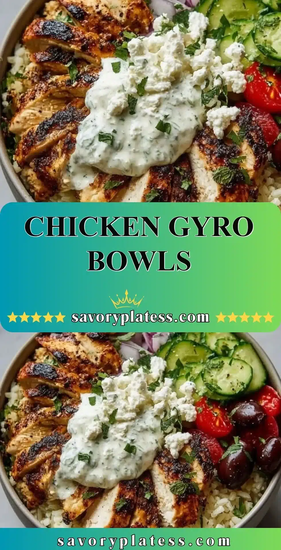 Chicken Gyro Bowls 2 Delicious Chicken Gyro Bowl with fresh vegetables and tzatziki sauce