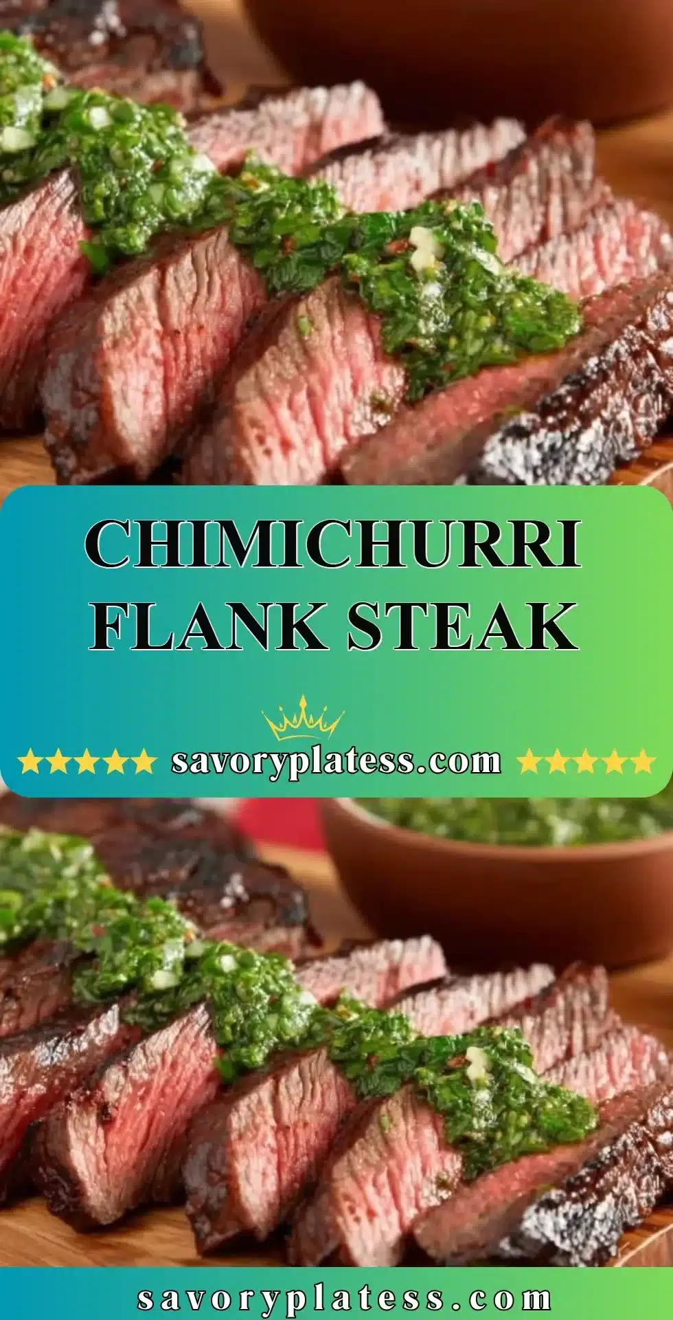 Chimichurri Flank Steak 2 Grilled chimichurri flank steak garnished with fresh herbs