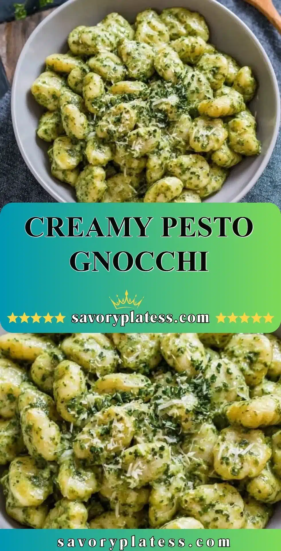 Creamy Pesto Gnocchi 2 Delicious creamy pesto gnocchi served in a bowl with fresh basil.