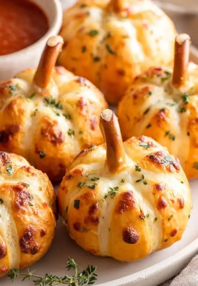 Delicious pizza-stuffed pumpkins ready for Halloween dinner