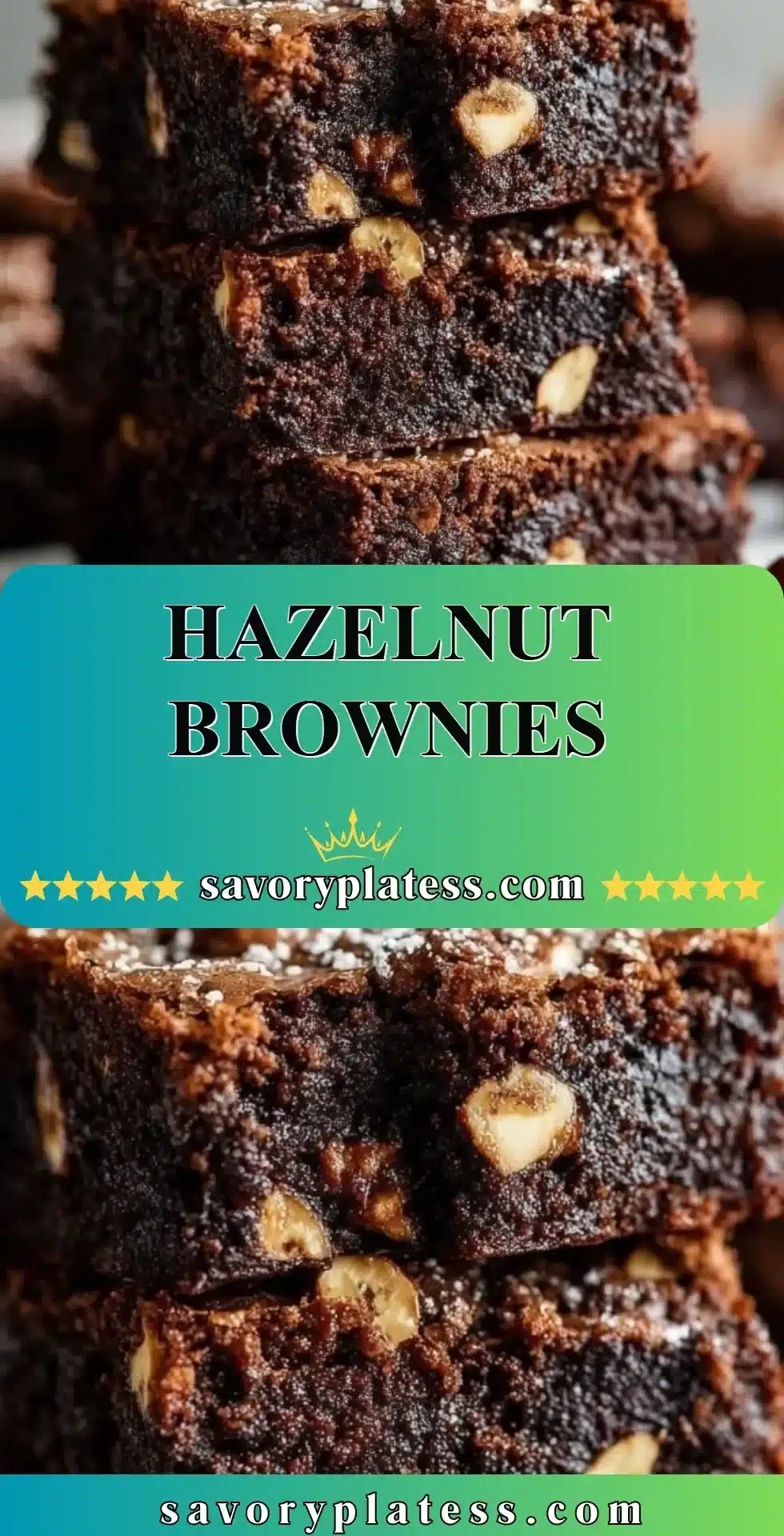 Delicious hazelnut brownies topped with nuts and chocolate drizzle