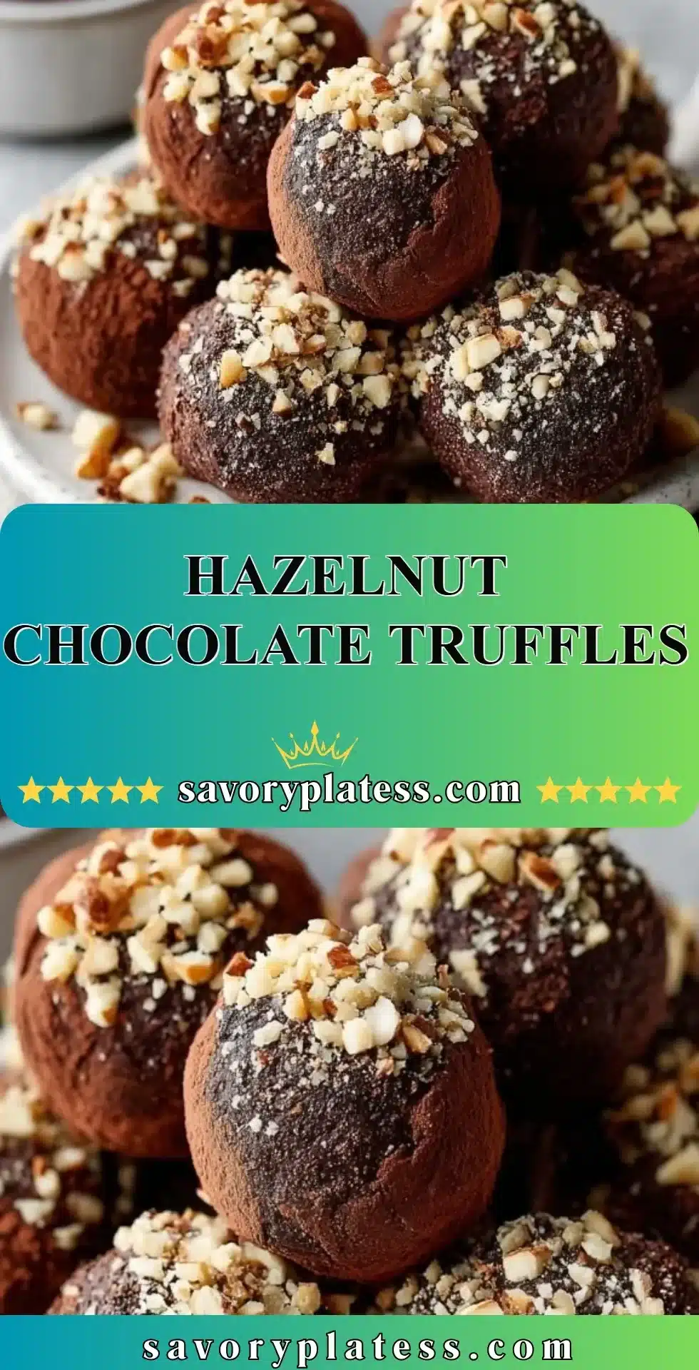 Hazelnut Chocolate Truffles 2 Homemade hazelnut chocolate truffles, showcasing rich chocolate and hazelnut toppings.