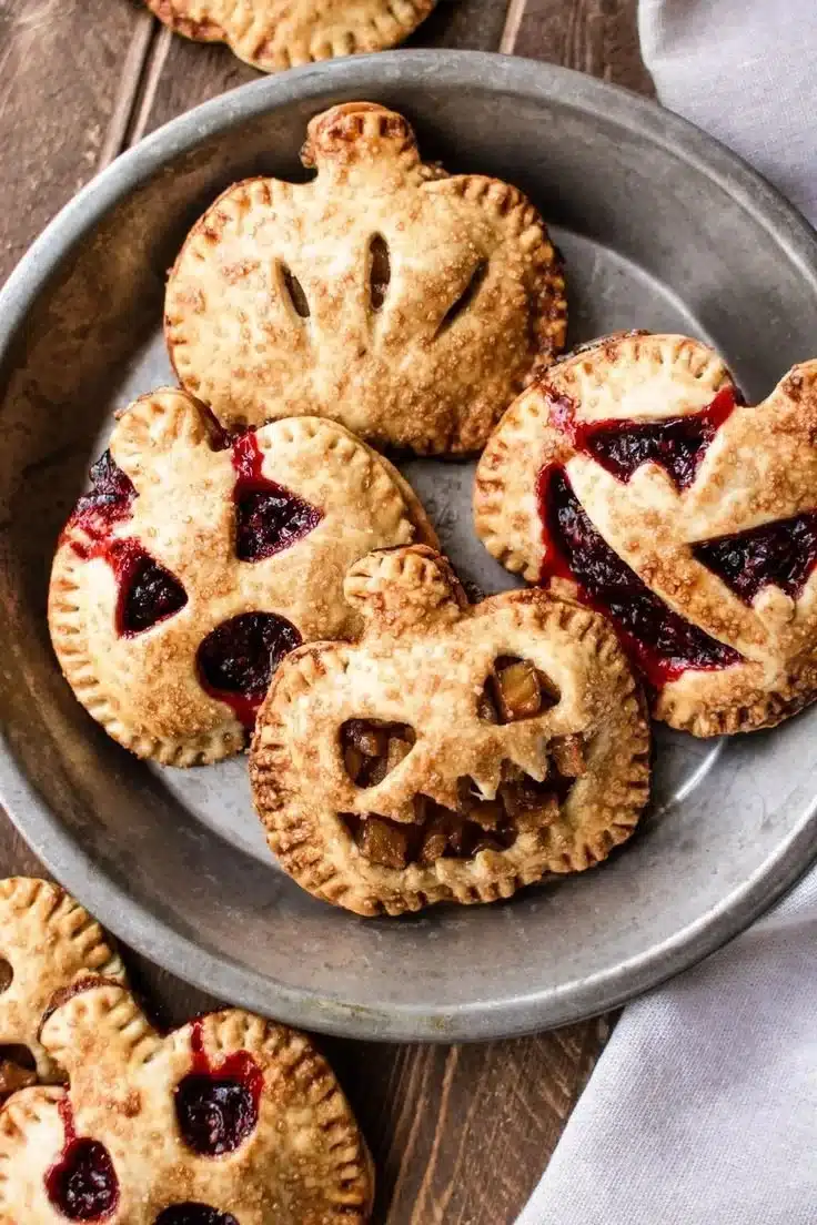 Jack-O-Lantern hand pies decorated for Halloween