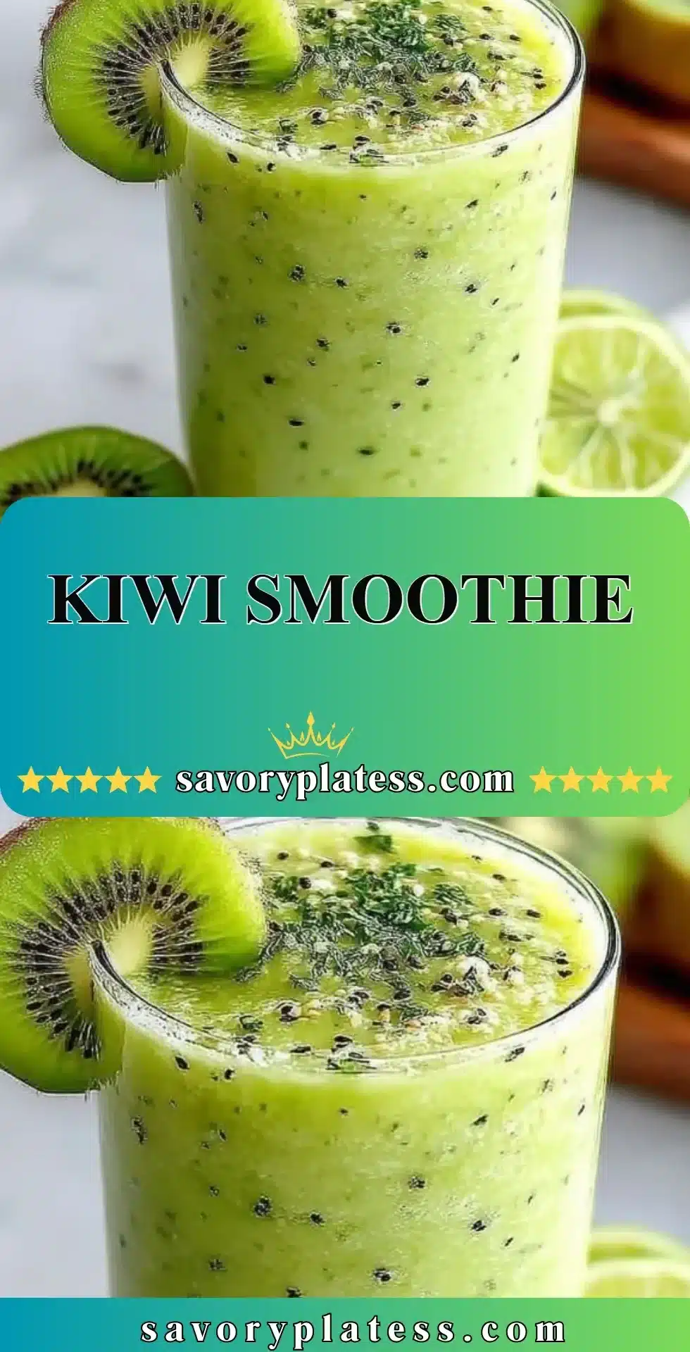 Delicious kiwi smoothie in a glass with fresh kiwi fruit on the side