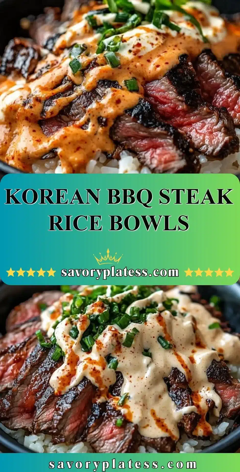 Delicious Korean BBQ steak rice bowl topped with fresh veggies and sesame seeds