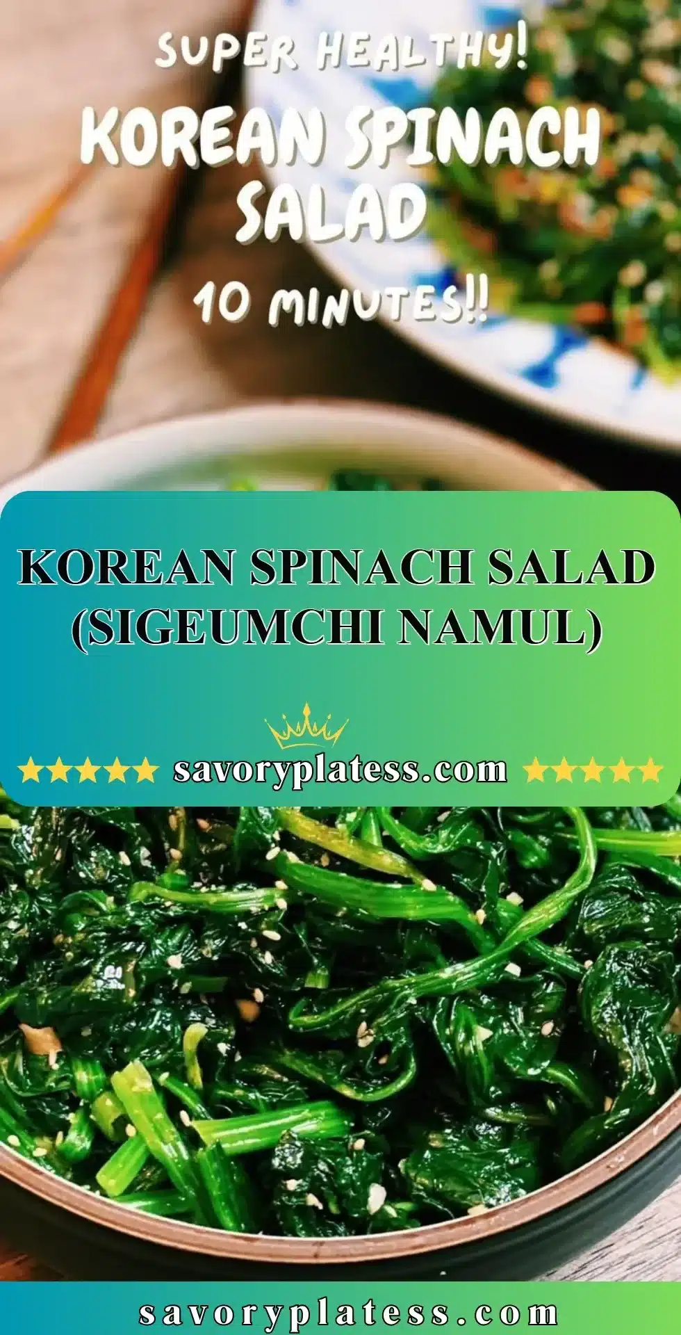 Korean Spinach Salad Sigeumchi Namul served in a bowl with sesame seeds