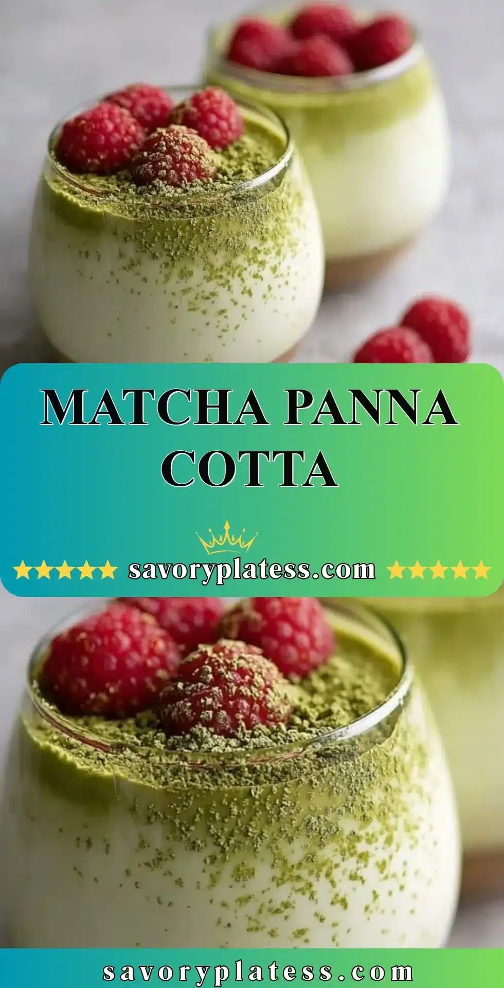 Matcha Panna Cotta 2 Delicious Matcha Panna Cotta dessert garnished with matcha powder and berries.