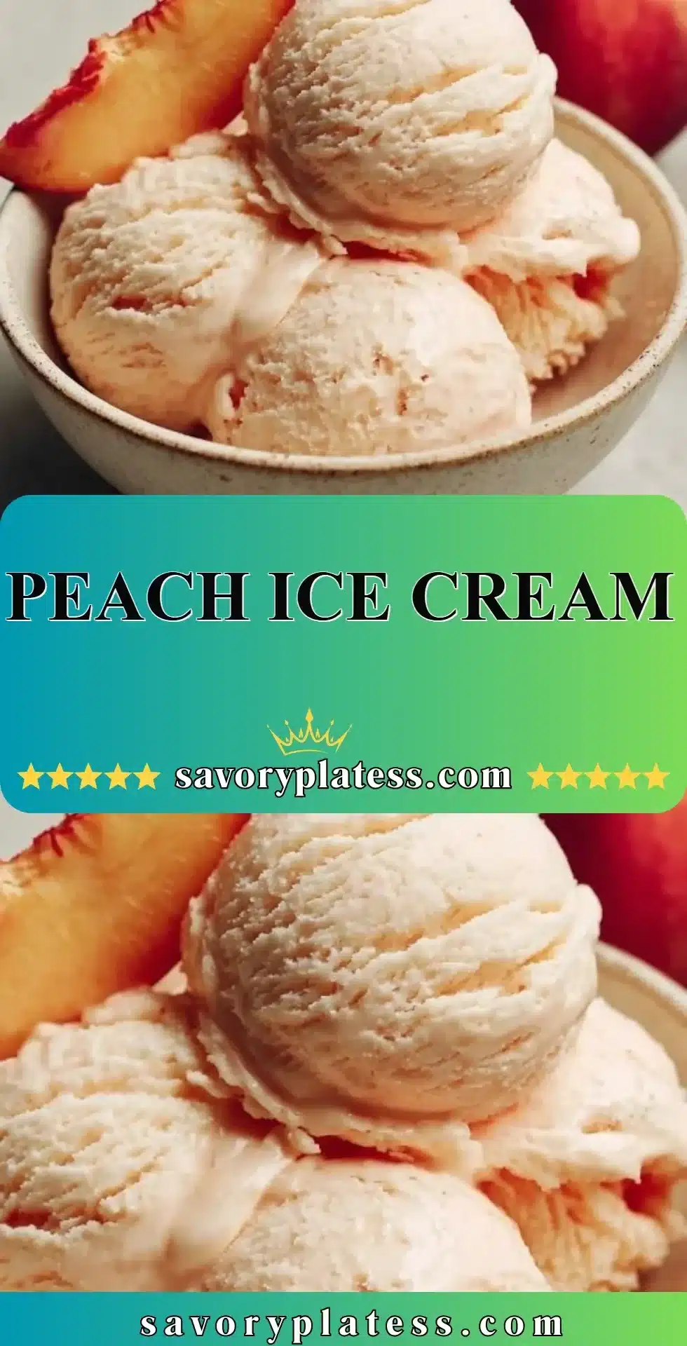 Delicious bowl of homemade peach ice cream with fresh peach slices