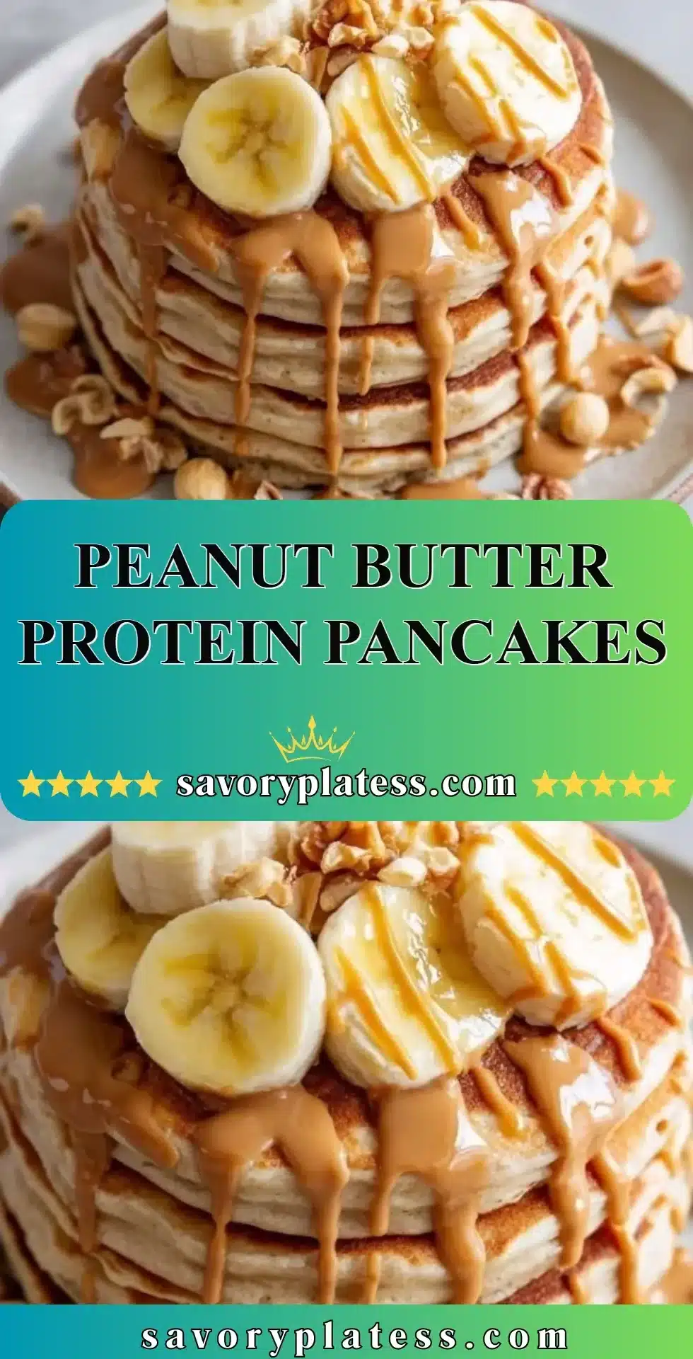 Delicious Peanut Butter Protein Pancakes topped with fresh fruit