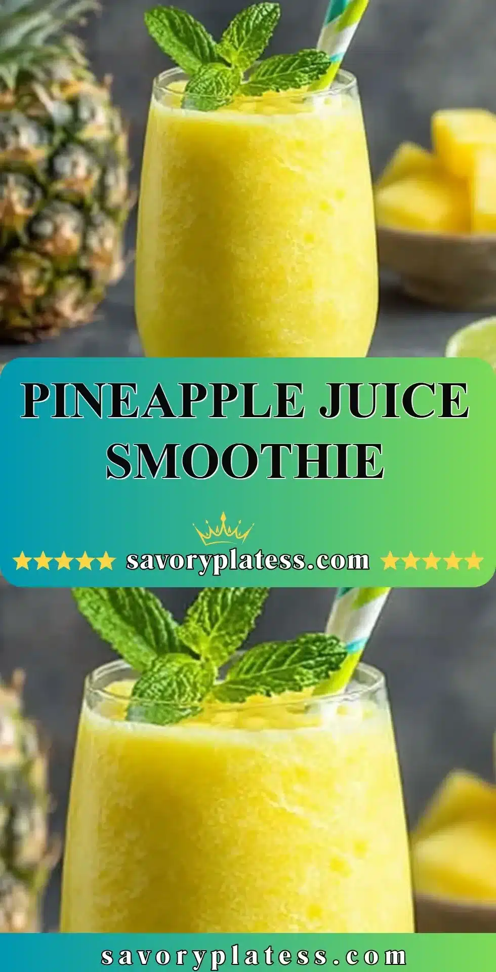 Pineapple Juice Smoothie 2 Pineapple juice smoothie in a glass garnished with fresh pineapple slices