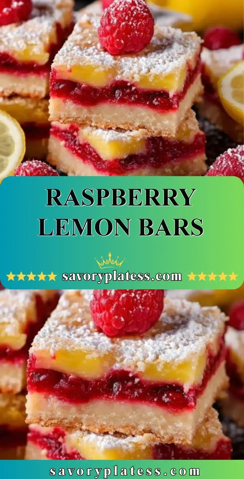 Freshly baked Raspberry Lemon Bars with a zest of lemon and vibrant red raspberries