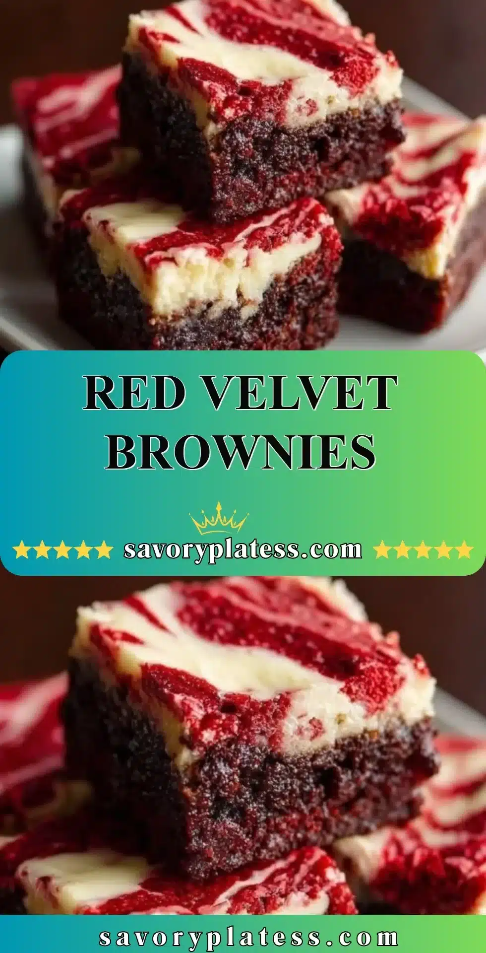 Decadent red velvet brownies topped with cream cheese frosting on a plate.