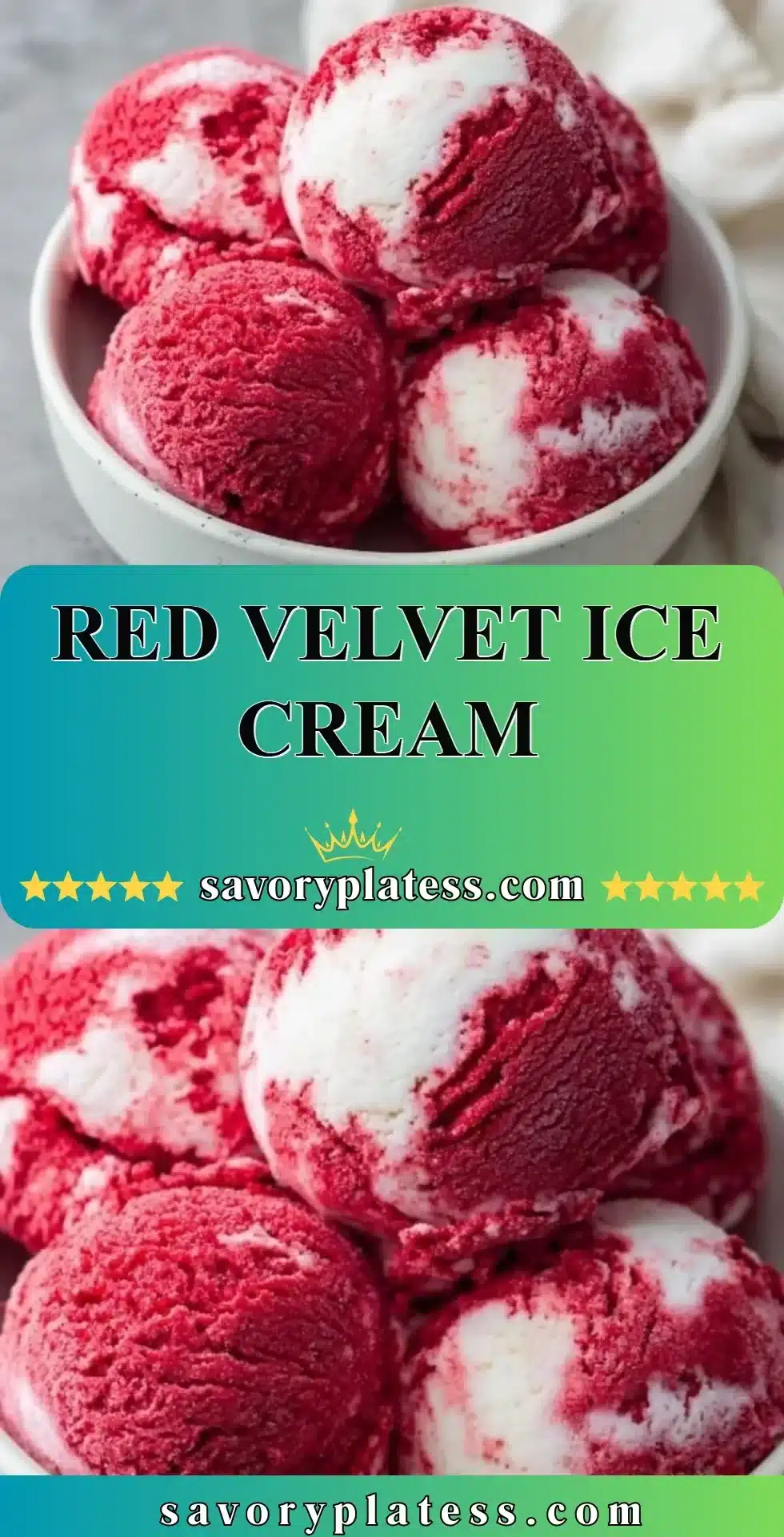 Delicious Red Velvet Ice Cream in a bowl with chocolate shavings on top