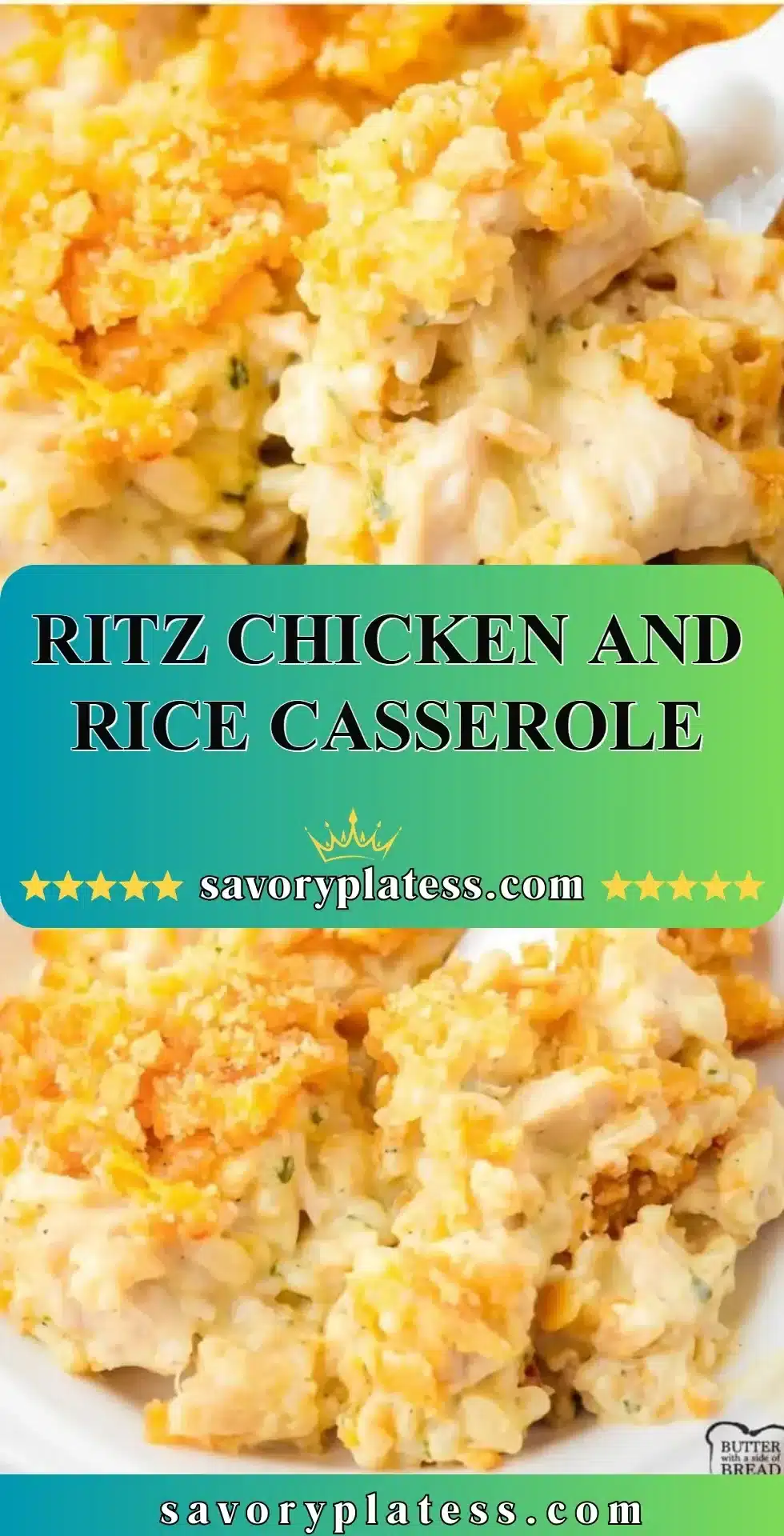 Ritz Chicken and Rice Casserole 2 Ritz Chicken and Rice Casserole topped with crispy Ritz crackers and creamy sauce