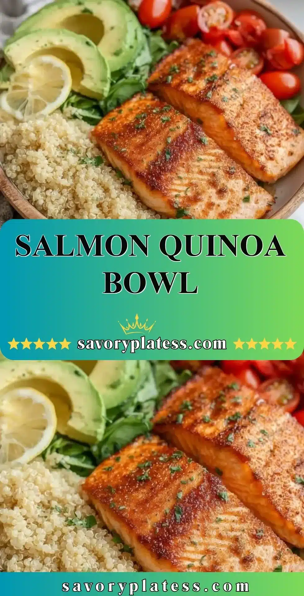 Salmon Quinoa Bowl 2 Salmon Quinoa Bowl with fresh vegetables and herbs