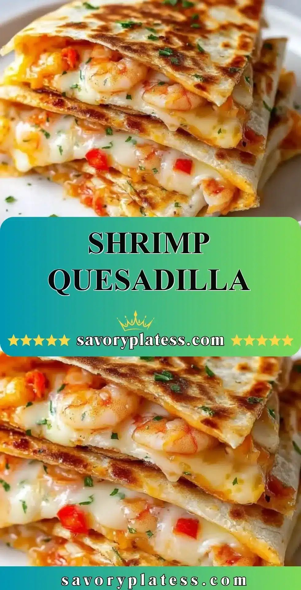 Delicious Shrimp Quesadilla with melted cheese and colorful vegetables