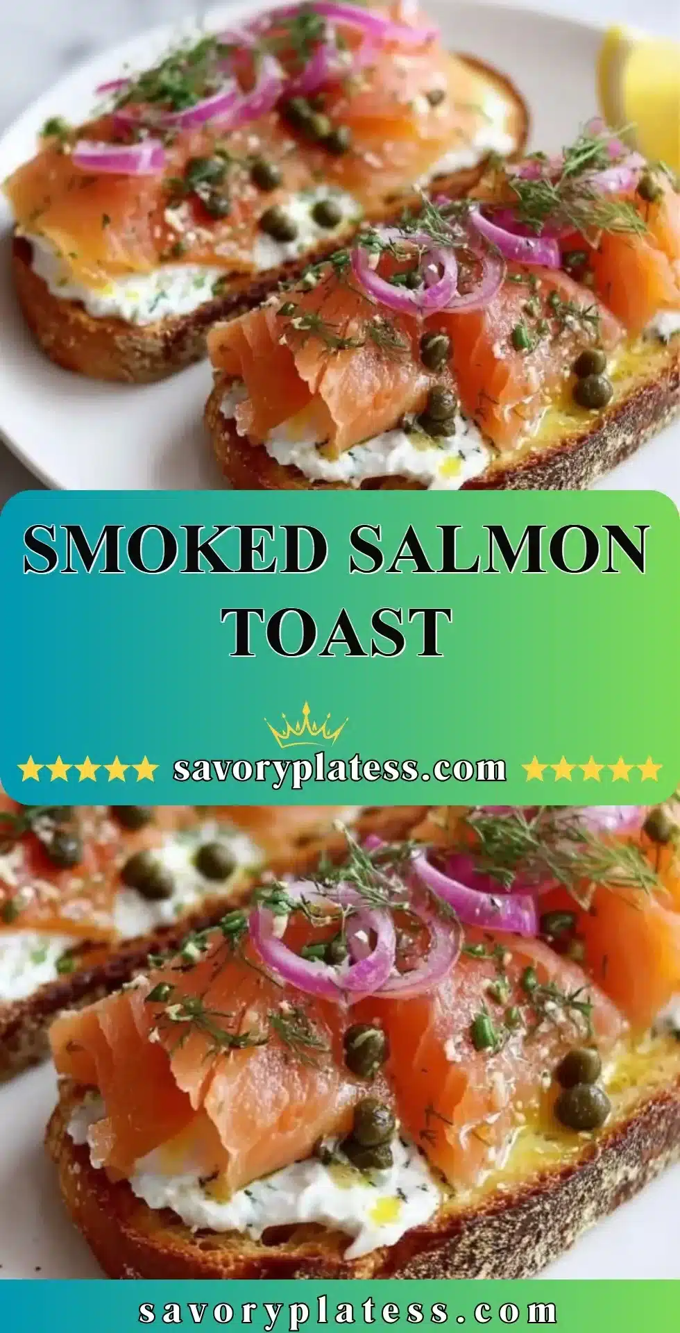 Delicious smoked salmon toast topped with cream cheese and fresh herbs.