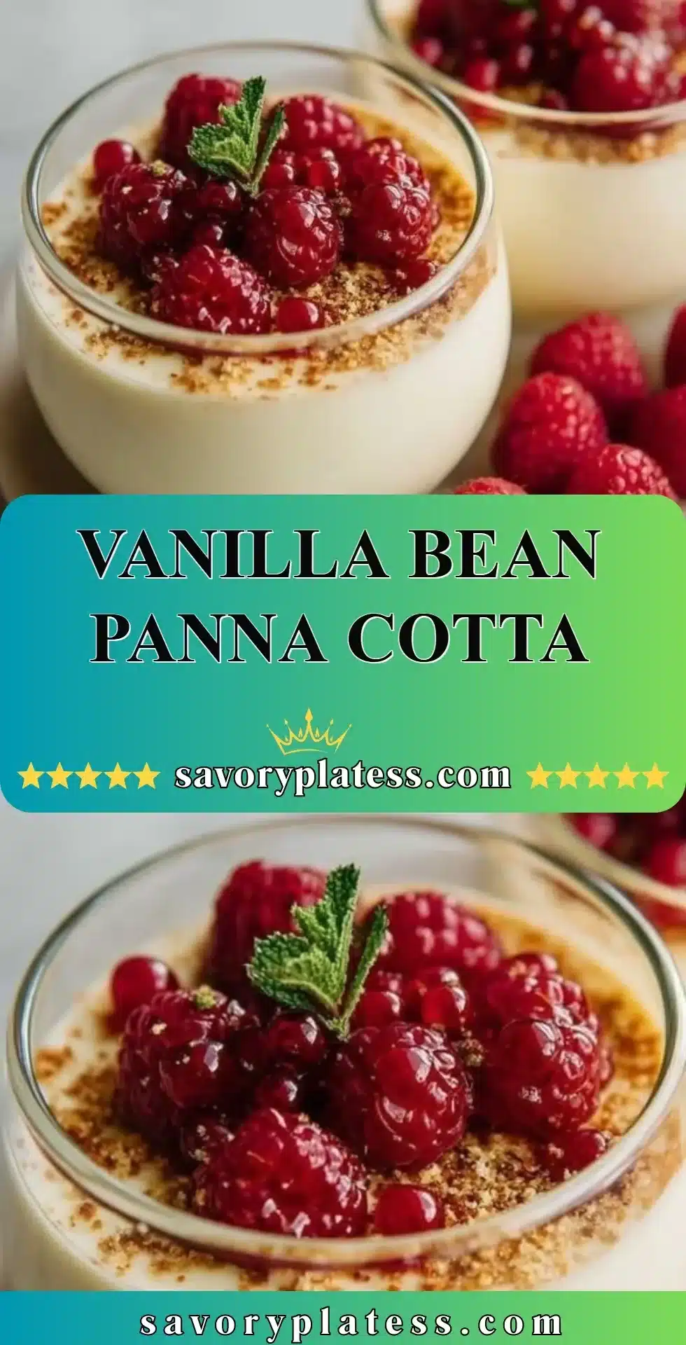 Vanilla Bean Panna Cotta 2 Delicious vanilla bean panna cotta served in elegant dessert dishes.