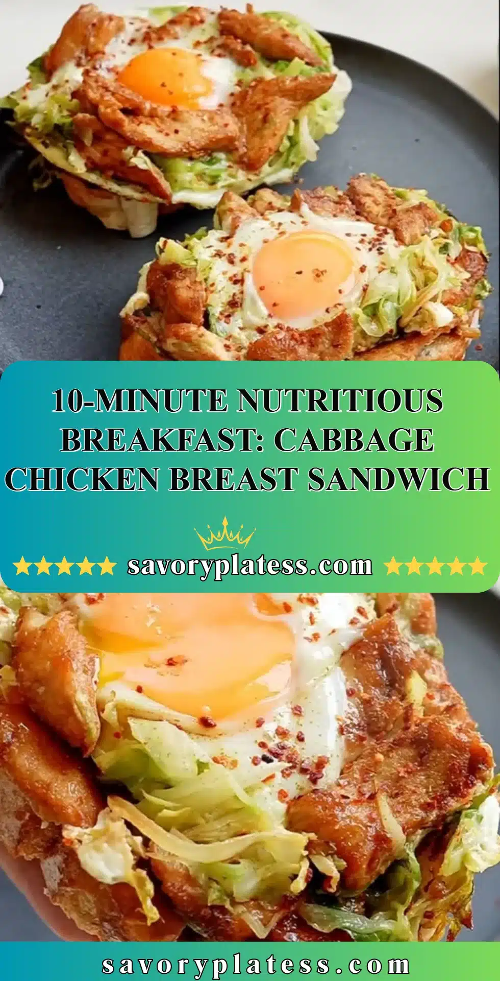 Nutritious cabbage chicken breast sandwich served on a plate.