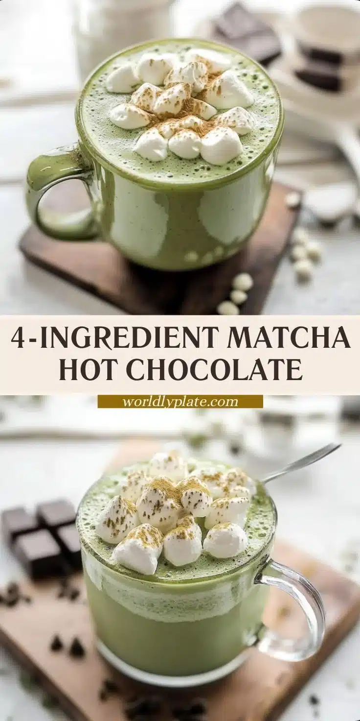4-Ingredient Matcha Hot Chocolate 2 Creamy 4-Ingredient Matcha Hot Chocolate in a cozy cup