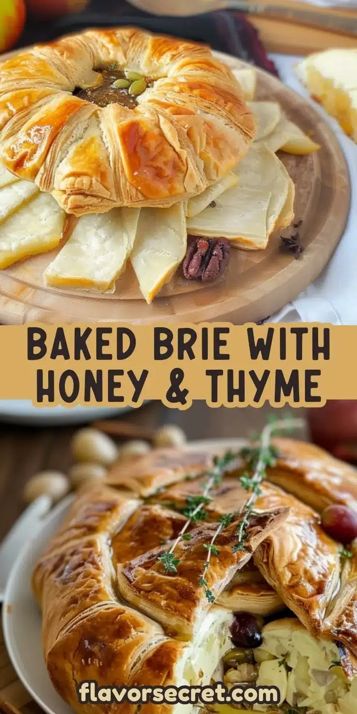 Baked Brie in Crust with Honey & Thyme 2 Baked brie in crust topped with honey and thyme