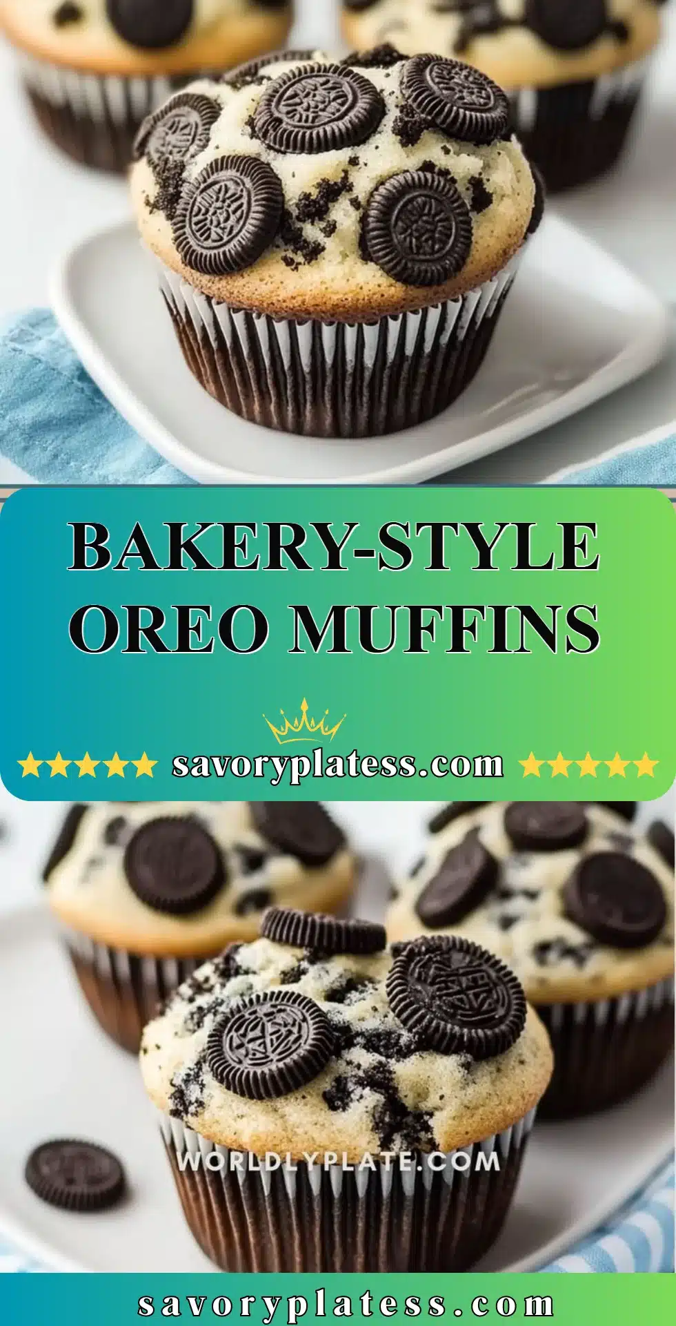 Freshly baked bakery-style Oreo muffins with chocolate chunks.