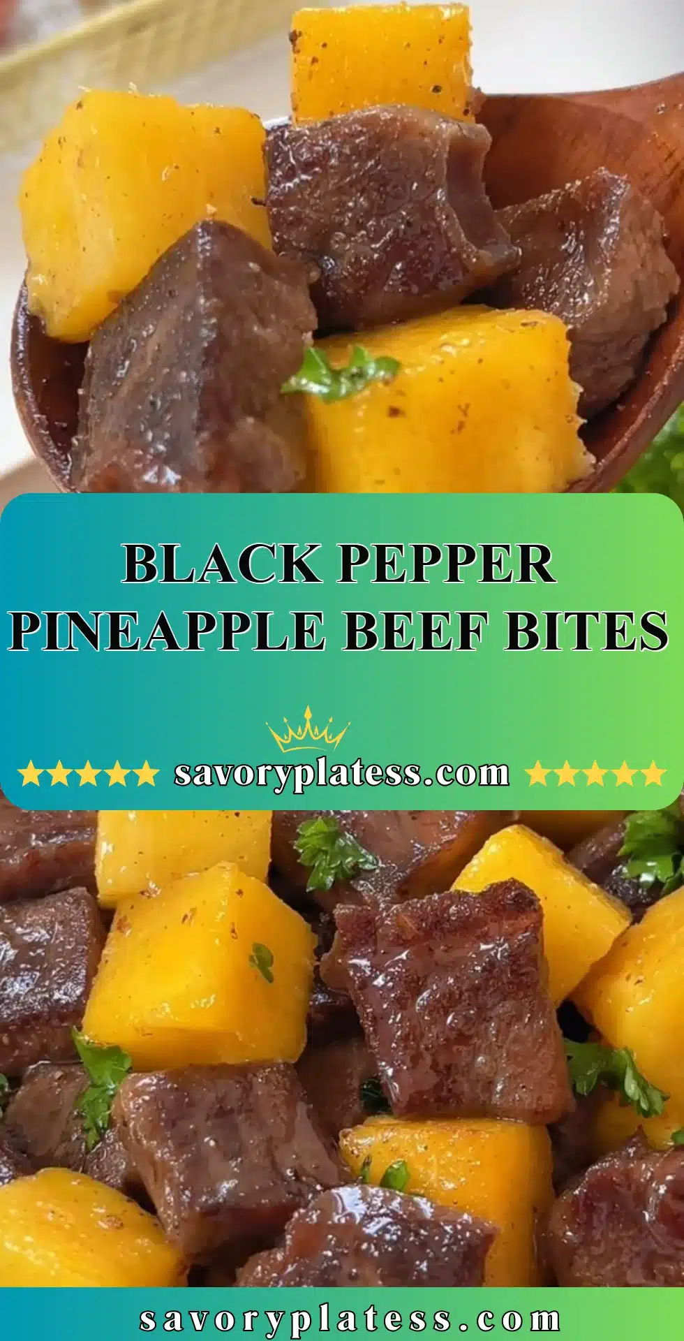 Delicious Black Pepper Pineapple Beef Bites served on a plate.
